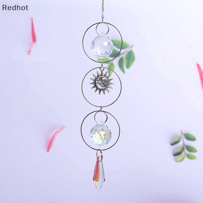&lt; Redhot &gt; Mặt Dây Chuyền Pha Lê Hình Mặt Trời Mặt Trăng Trang Trí Phòng Ngủ / Sân Vườn Thủ Công