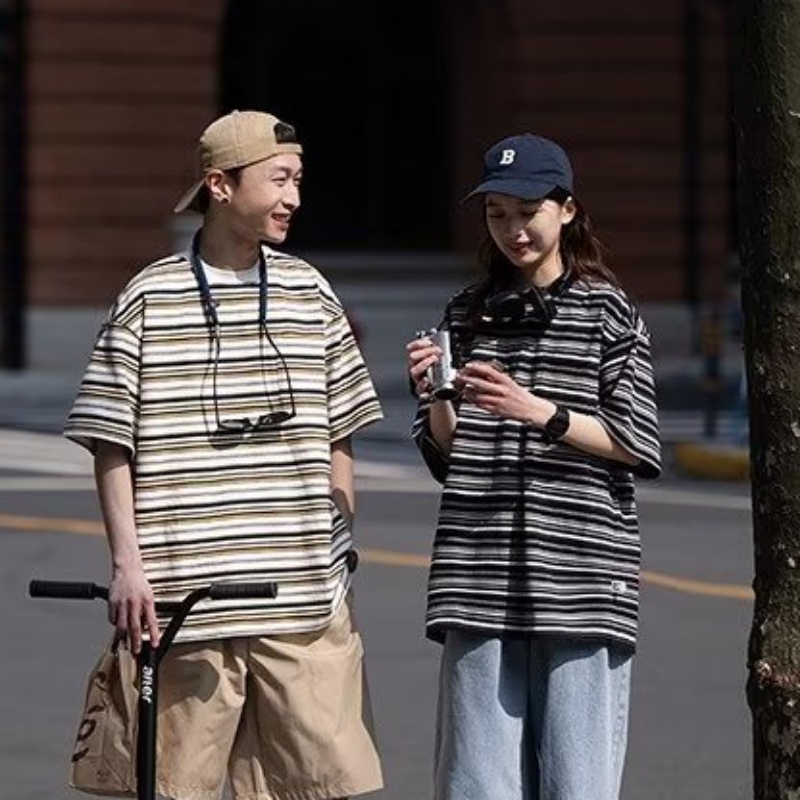 Áo Thun Cotton Ngắn Tay Họa Tiết Kẻ Sọc Thời Trang Mùa Hè Mẫu Mới Dành Cho Nam