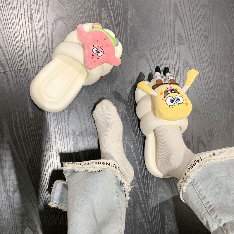BAILUDAREN.Dép đi trong nhà  đáy mềm phẳng thiết kế Spongebob Squarepants dễ thương