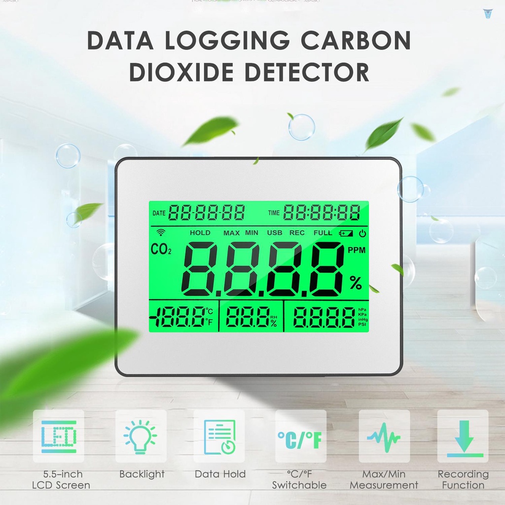 Thiết Bị Đo Chất Lượng Không Khí Carbon Dioxide 5.5-inch LCD 5.5-inch Có Giá Đỡ Gắn Tường Tiện Dụng