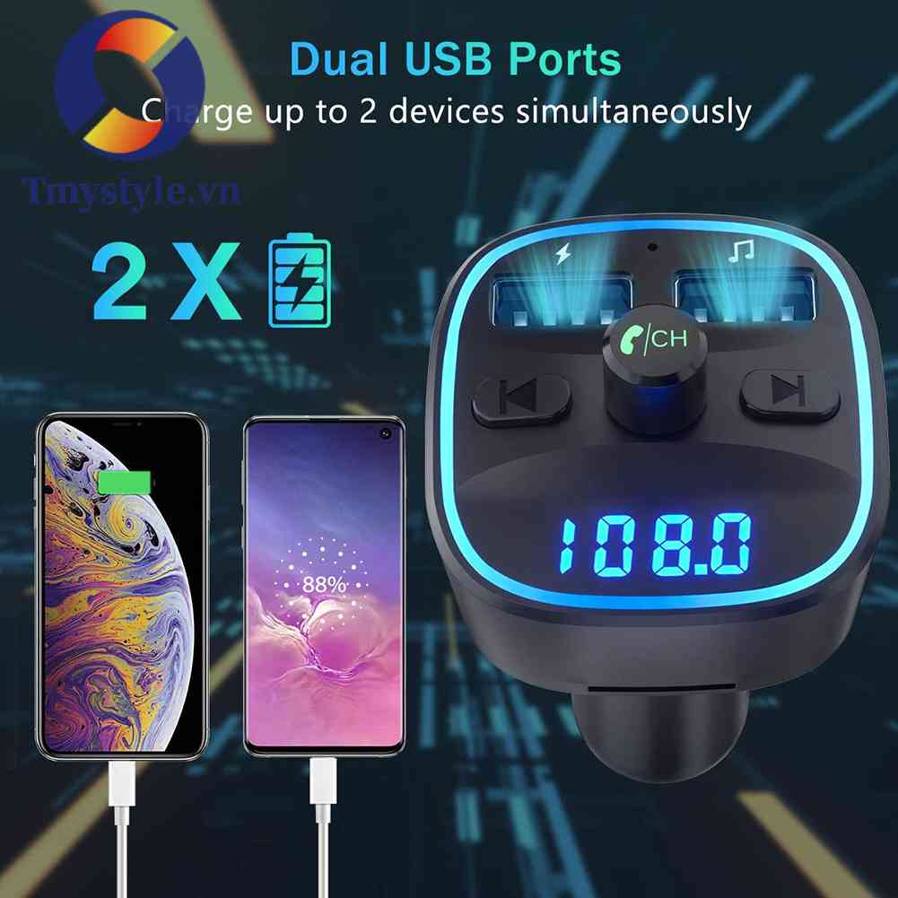 Tẩu Sạc T25S Kết Nối Bluetooth FM Đa Chức Năng MP3 QC3.0 Cho Ô Tô