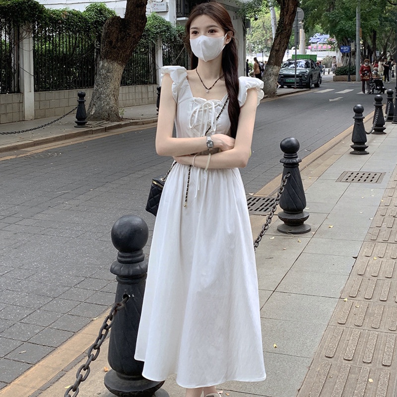 Đầm Dài Đến Giữa Eo Tay Bay Cột Dây Thiết Kế Chiết Eo Đẹp Mắt