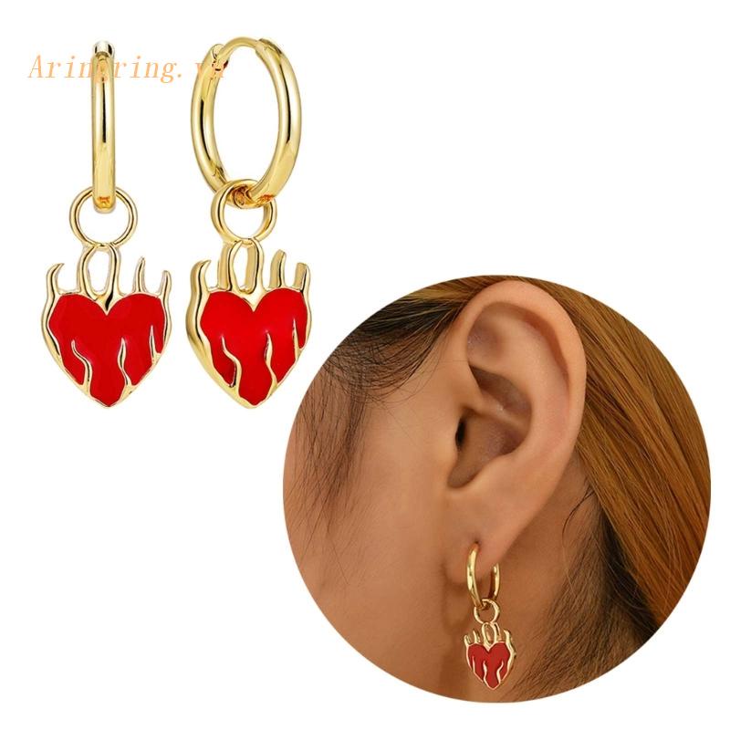 Cặp Bông Tai Trái Tim Ngọn Lửa Thời Trang Nữ
