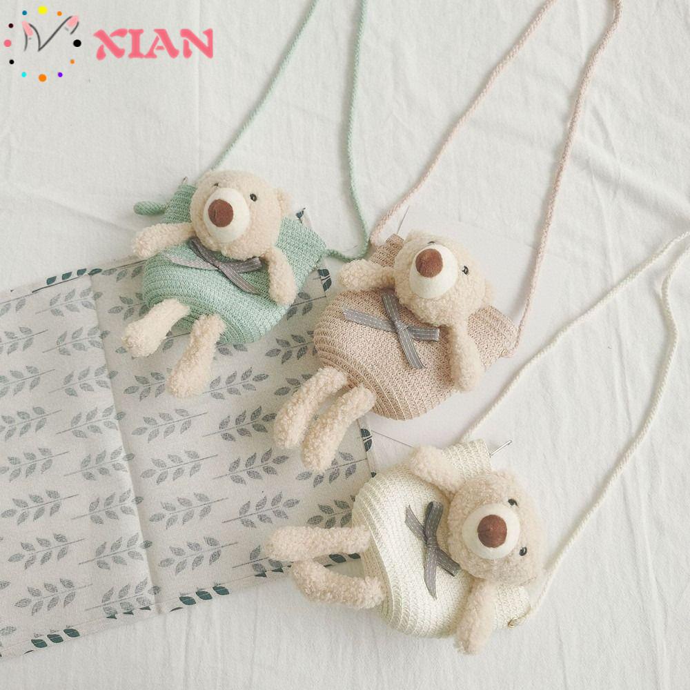 1 Túi Cói Đeo Chéo Đựng Tiền Xu Hình Gấu Dễ Thương Cho Bé Gái