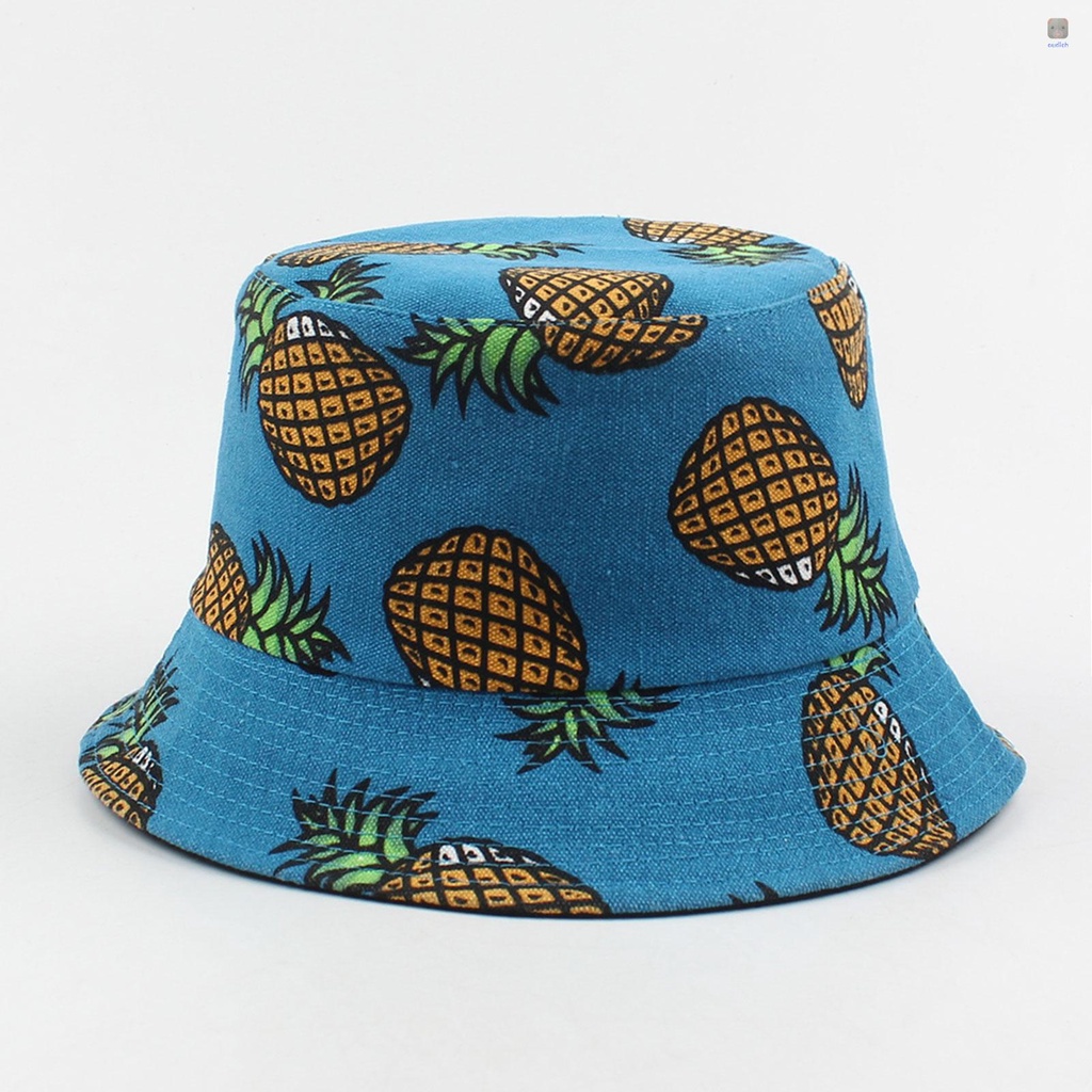 Nón Bucket Vành Rộng Hai Mặt In Họa Tiết Quả Dứa Thời Trang Đi Biển / Du Lịch