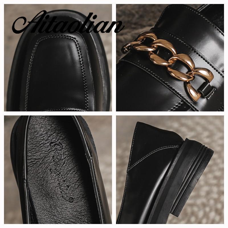 Giày Da Lười Phong Cách Retro Sành Điệu Thời Trang Cho Nữ