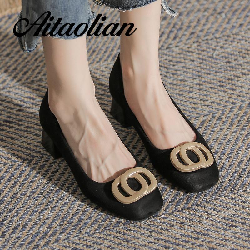 Giày Cao Gót 4cm Da Mềm Mũi Tròn Phong Cách retro Anh Quốc