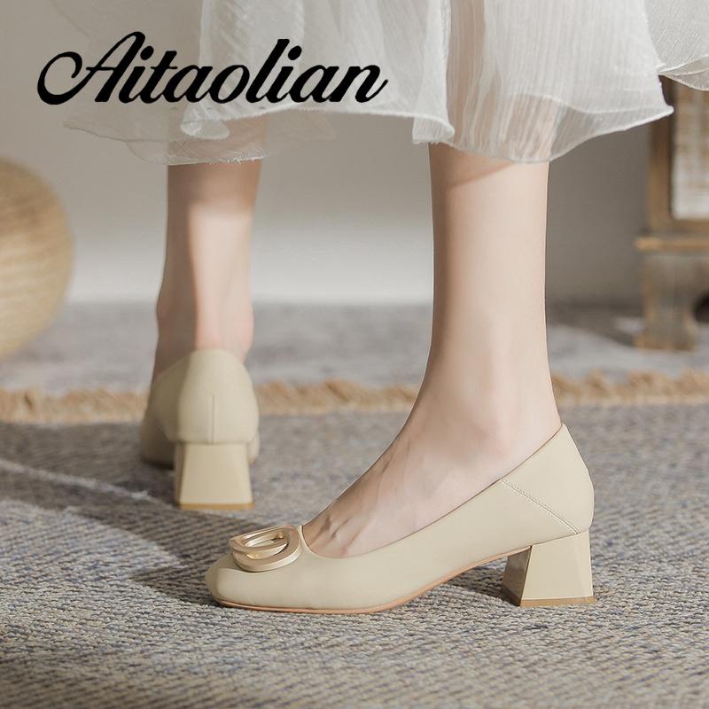 Giày Cao Gót 4cm Da Mềm Mũi Tròn Phong Cách retro Anh Quốc