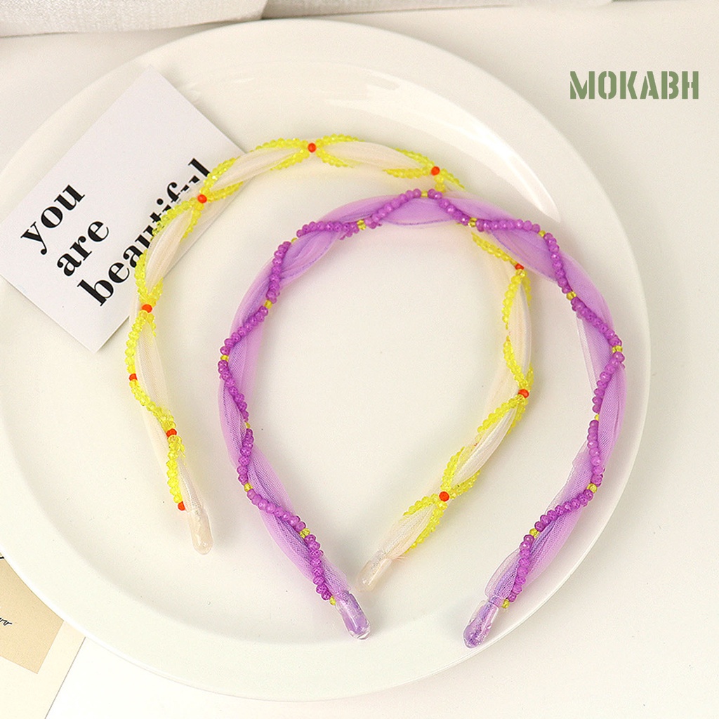 Băng Đô Cài Tóc Lưới Đính Hạt Màu Trơn Đơn Giản Phong Cách Hàn Quốc