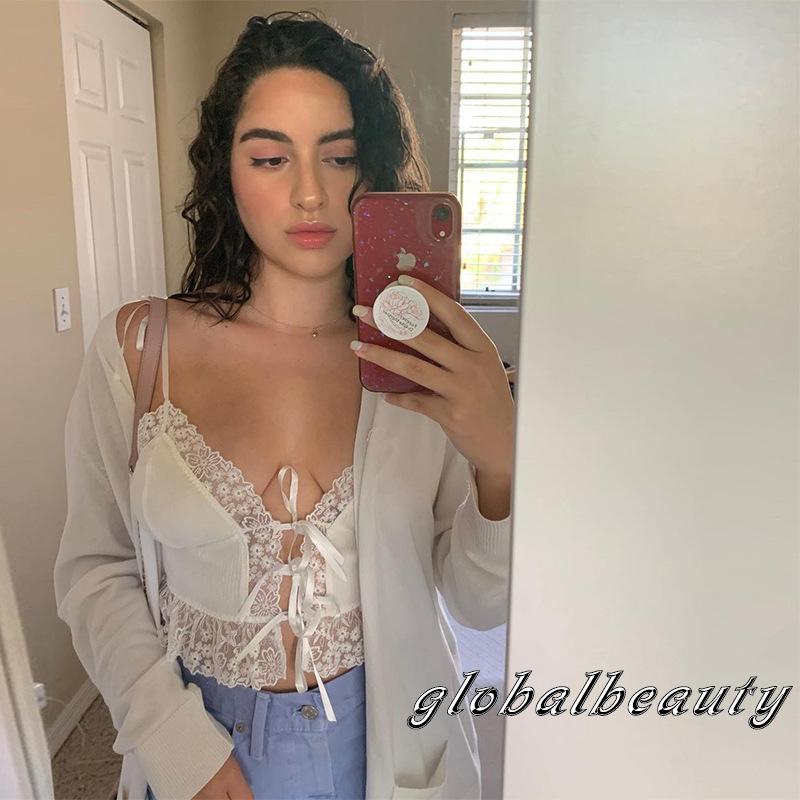 Áo Hai Dây Cổ Chữ V Màu Trơn Phối Ren Gợi Cảm Thời Trang Cho Nữ