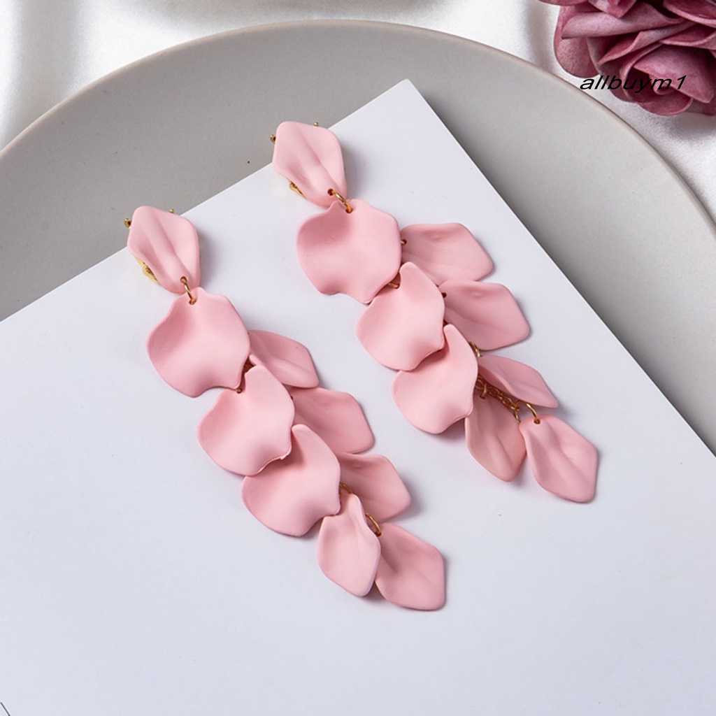 1 Đôi Bông Tai Dáng Dài Hình Cánh Hoa Hồng Lấp Lánh Thời Trang Cho Nữ