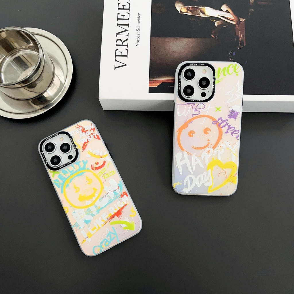 Ốp Điện Thoại Tpu Mềm Chống Sốc Hai Mặt Trong Suốt Họa Tiết Mặt Cười Graffiti Cho iPhone 14 13 12 11 Pro Max