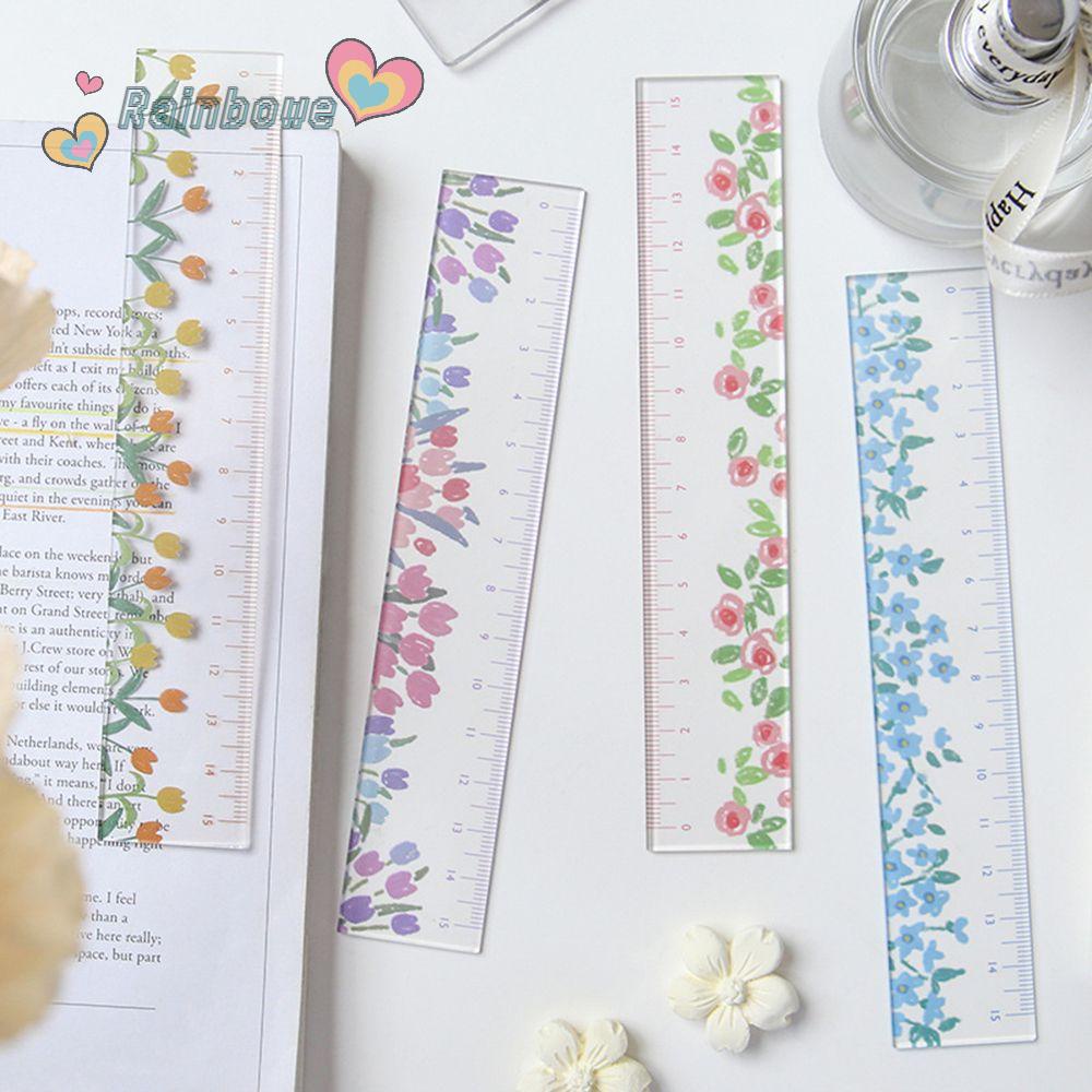 Thước Acrylic Trong Suốt In Họa Tiết Hoa / Cầu Vồng Độc Đáo DIY