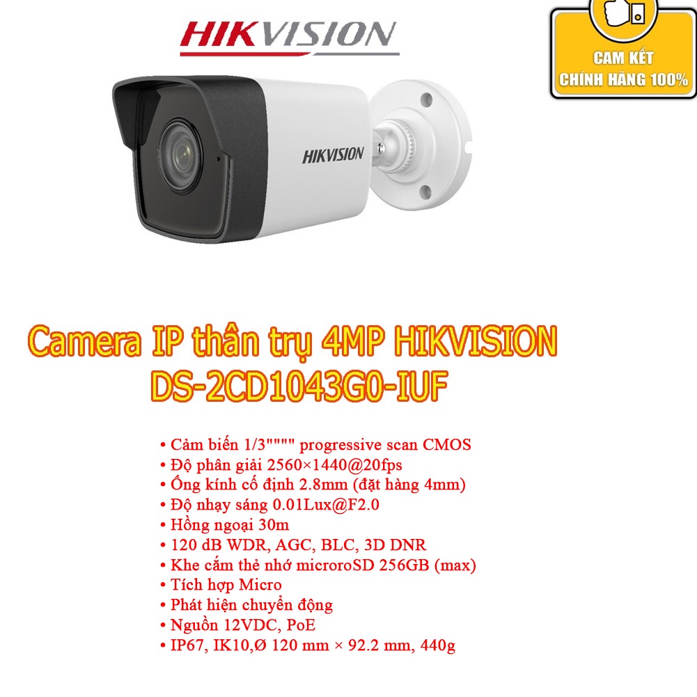 Trọn bộ Camera 4 Mắt IP POE HIKVISION 4.0MP Tíc Hợp Mic Thu Âm Giá Rẻ - Hàng Chính Hãng, bảo hành 2 năm