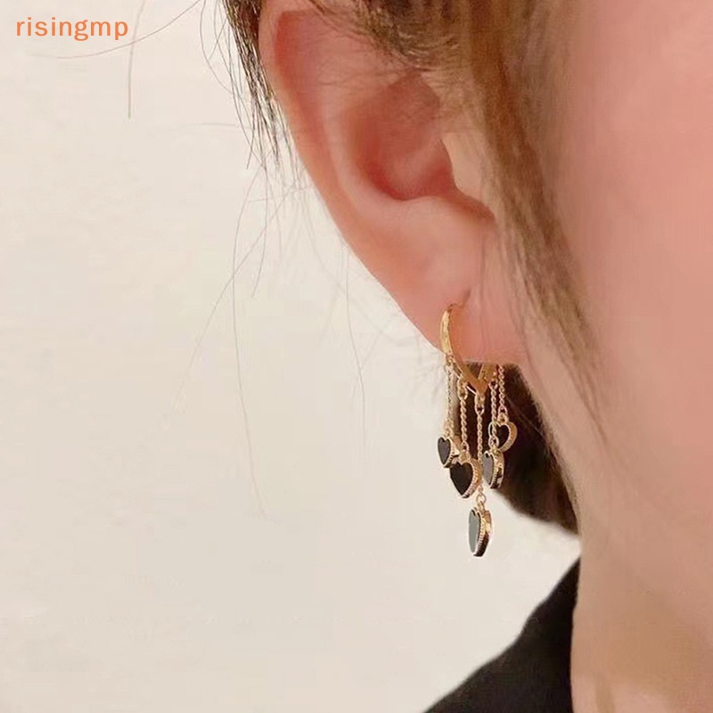 Bông Tai Tua Rua Hình Trái Tim Màu Đen Thời Trang Sáng Tạo Cho Nữ