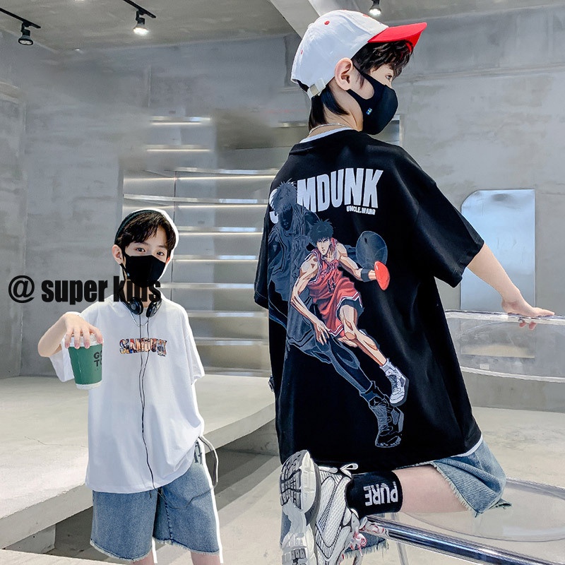 SUPER KIDS Áo Thun Tay Ngắn Chất Liệu Cotton Thời Trang Mùa Hè Cho Bé Trai Trung Niên
