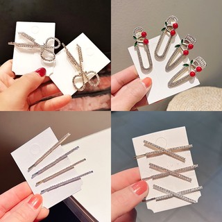 Kẹp tóc mái bằng kim loại hình quả cherry đỏ đính đá dễ thương