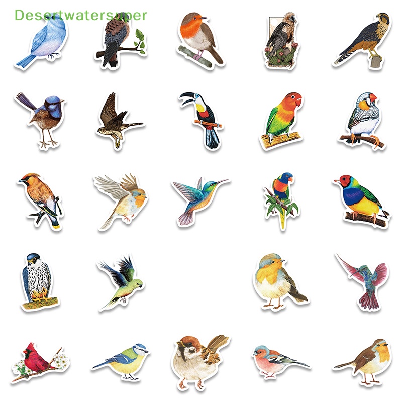 Bộ 50 Miếng Dán Trang Trí Hình Chim Hoạt Hình DIY
