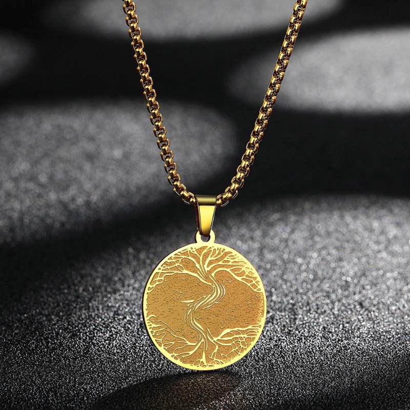 Z Vòng cổ Mạ Vàng 18K Phối Mặt Hình Cây Đời Sống Bằng Thép Không Gỉ Thời Trang Cho Nam Và Nữ