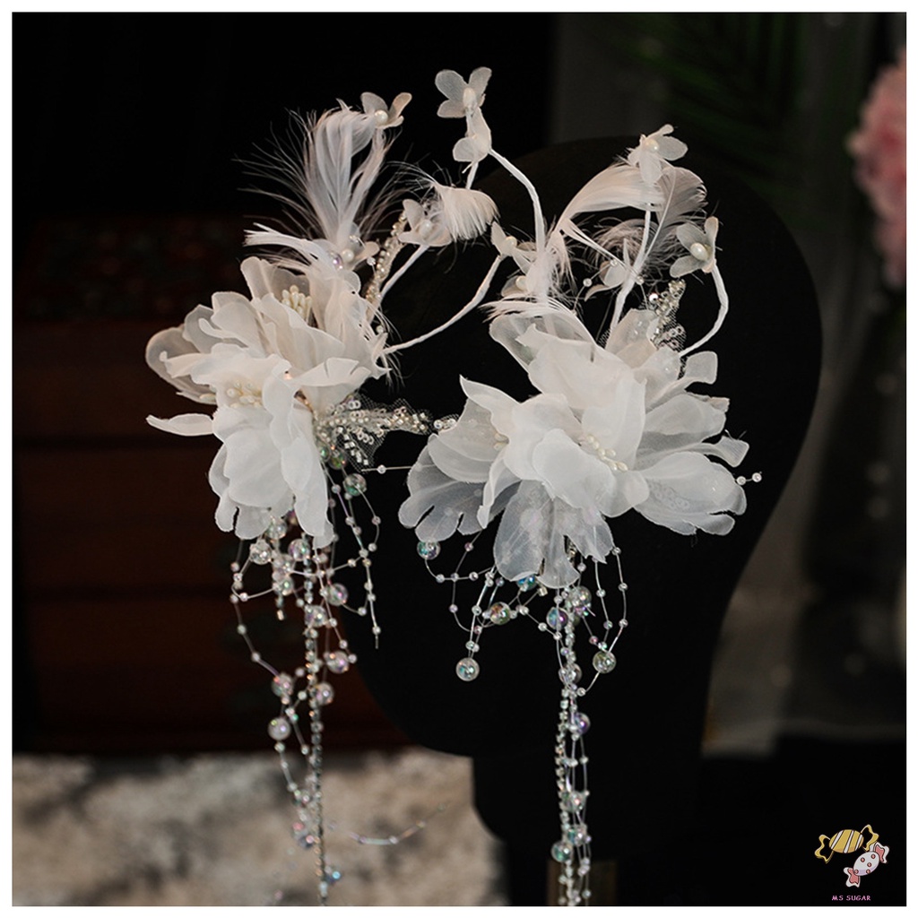 YADORNOS Kẹp Tóc Trang Trí Hình Lông Vũ Có Đính Ngọc Trai Giả Cho Nữ