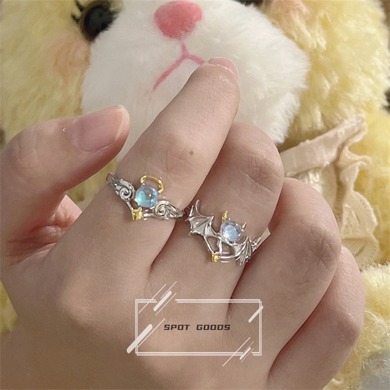 Nhẫn Cặp Đôi Thiên Thần Và Quỷ Đá Mặt Trăng Sang Trọng Làm Quà Tặng Ngày Của Người Lớn
