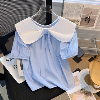  Plus Áo Kiểu Cổ Búp Bê Thắt Nơ Trước Sau Lưng Phong Cách Pháp Thời Trang Mùa Hè Xinh Xắn Cho Nữ 