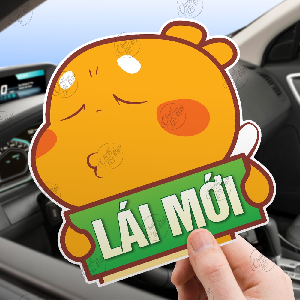 Combo 2 miếng dán Khủng Long Vàng Lái Mới lấy bằng thông cảm dễ thương trang trí xe hơi ô tô decal nhựa chống thấm nước