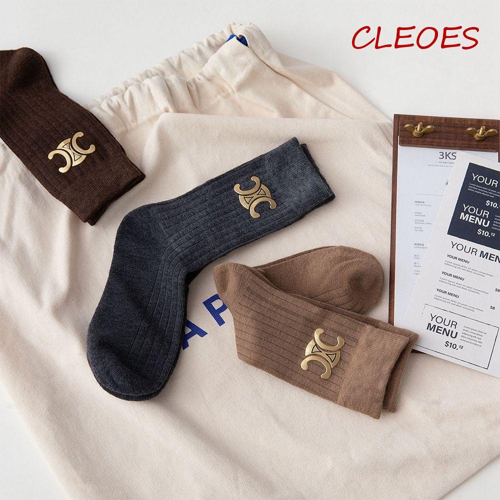 Cleoes Đôi Vớ Cổ Cao Màu Trơn Thấm Hút Mồ Hôi In Chữ Thời Trang Cho Nữ