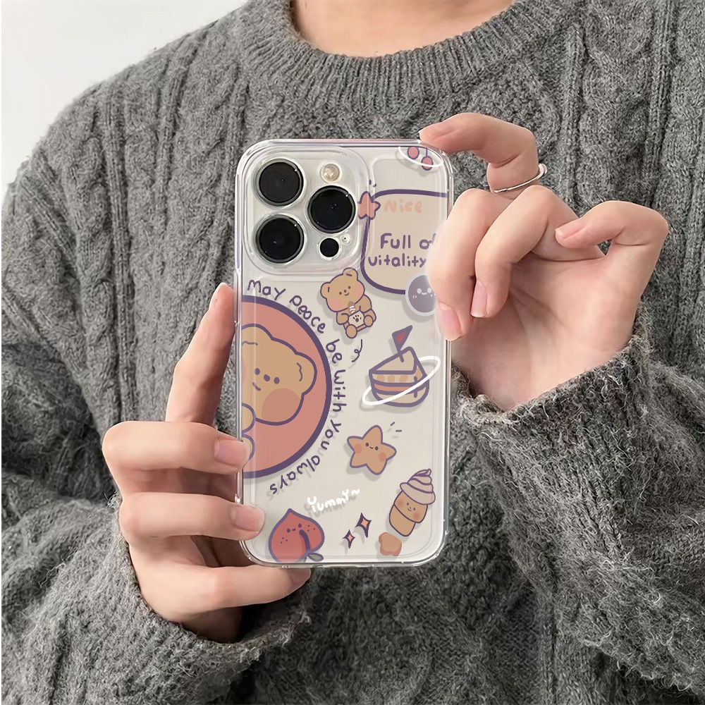 ✅Ốp Điện Thoại Mềm Chống Sốc Họa Tiết Gấu 6In Đơn Giản Cho iPhone12plus1378max 14pro 11 98FZ