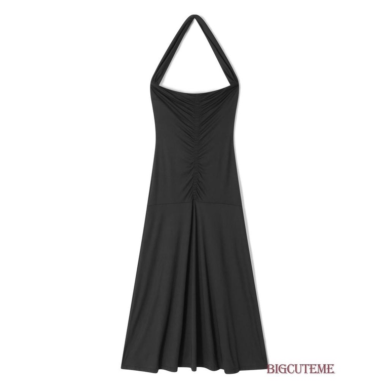 Đầm Hai Dây Mùa Xuân Hè Xếp Ly Màu Sắc Trơn Cổ Yếm Không Tay Cho Nữ