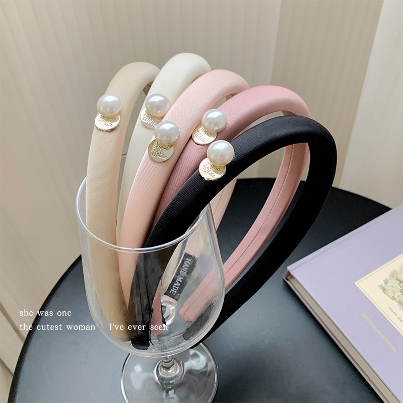 Kẹp Tóc Vải Satin Đính Ngọc Trai Thiết Kế Đơn Giản 1.5cm