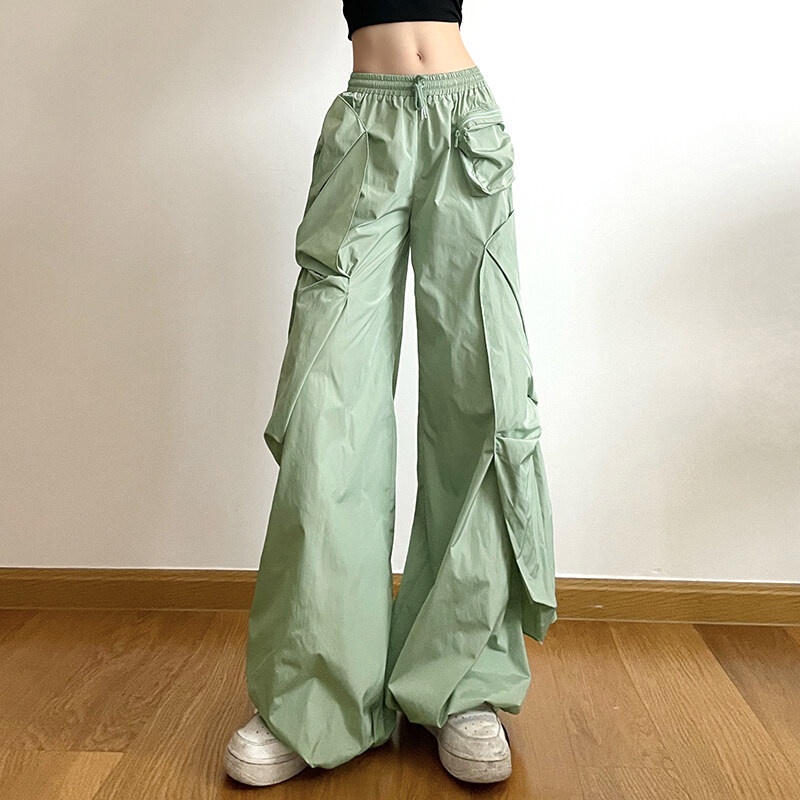 Kliou Quần ống rộng Lưng Cao Phối Túi Phong Cách Hip Hop Thời Trang 2023 Dành Cho Nữ