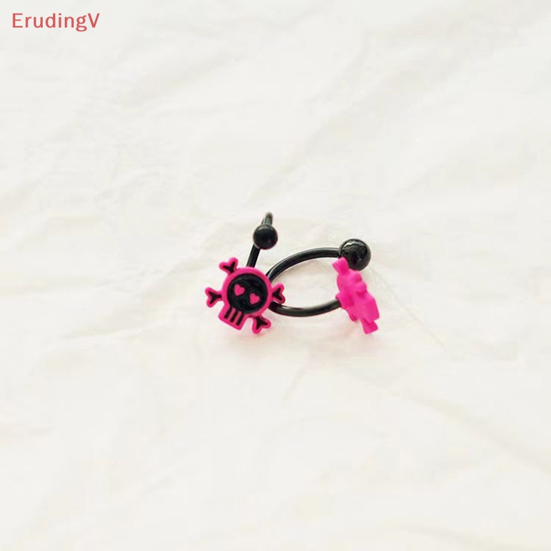 [ErudingV] Khuyên Xỏ Mũi / Môi / Lưỡi Hình Đầu Lâu Màu Hồng Đen Phong Cách Punk [Mới]