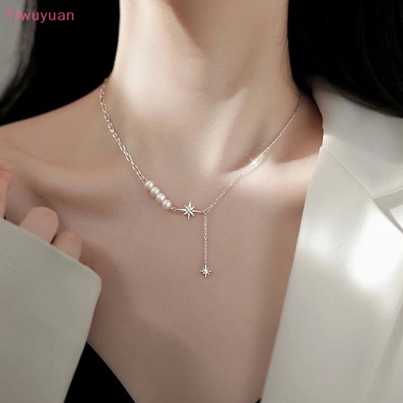 < Yiwuyuan > Vòng cổ Mặt Hình Ngôi Sao Đính Đá Zircon Ngọc Trai Thời Trang Mùa Hè Kiểu Dáng Mới Dành Cho Nữ
