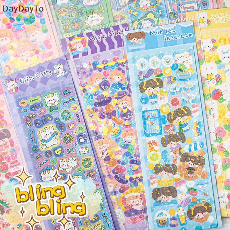 Bộ 5 Miếng Dán Trang Trí Sổ Tay Hình Gấu Thỏ Kpop Dễ Thương