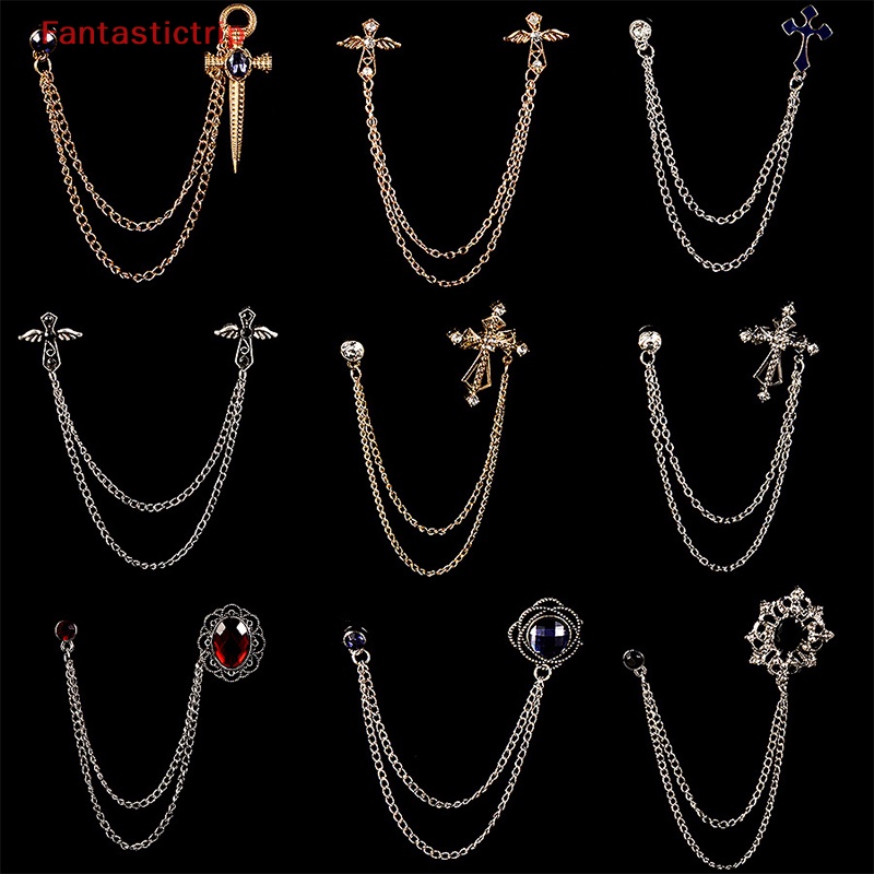 Ghim Cài Áo Hình Thiên Thần Đính Pha Lê Phối Dây Xích Tua Rua Thời Trang Cho Nam Nữ