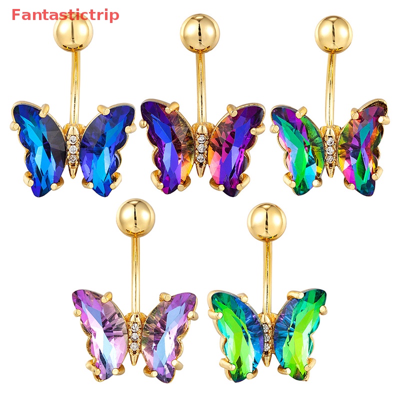 [Fantastictrip] Khuyên Rốn Hình Bướm Pha Lê Nhiều Màu Sắc Bằng Thép Phẫu Thuật Thời Trang Mới Cho Nữ