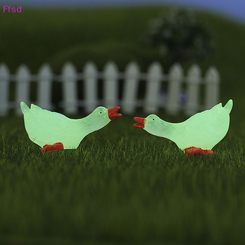 Bộ 3 Tượng Ngỗng Mini Bằng Nhựa Resin Huỳnh Quang DIY Trang Trí Sân Vườn