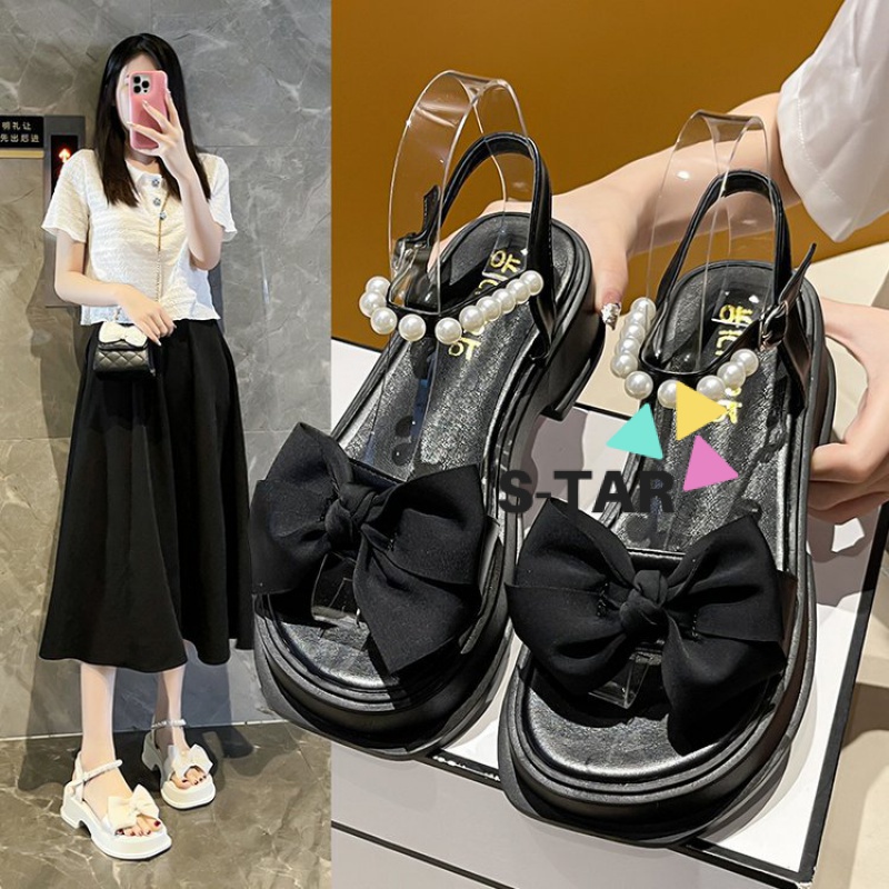 Giày Sandal Đế Dày Đính Nơ Phong Cách Mới Mùa Hè 2023 Thoải Mái Hợp Thời Trang Cho Nữ