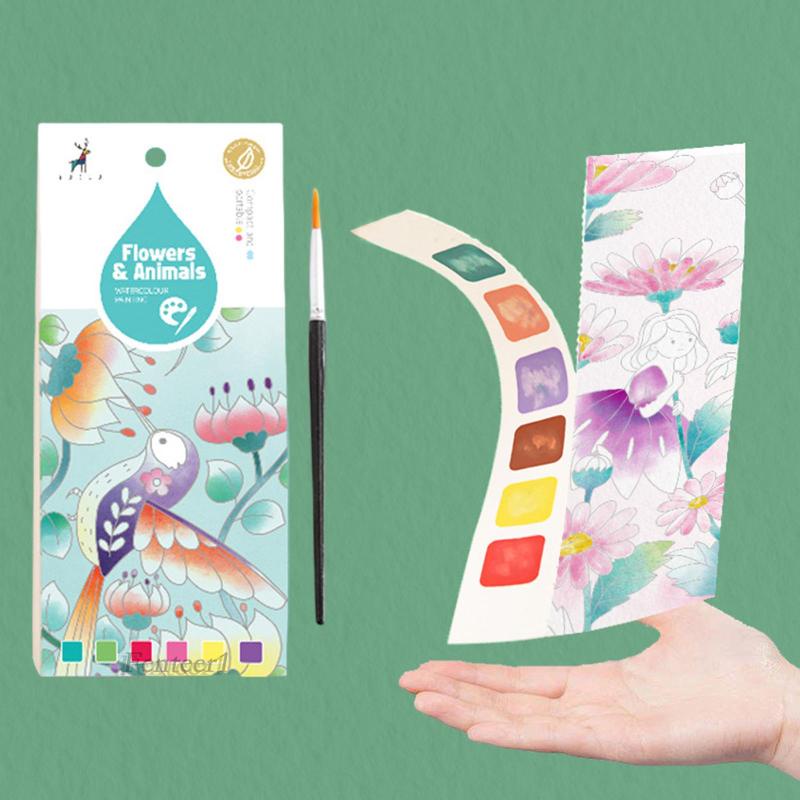 [Fenteer1] Sách Tô Màu Nước Bỏ Túi Kèm Cọ Cho Người Mới Bắt Đầu