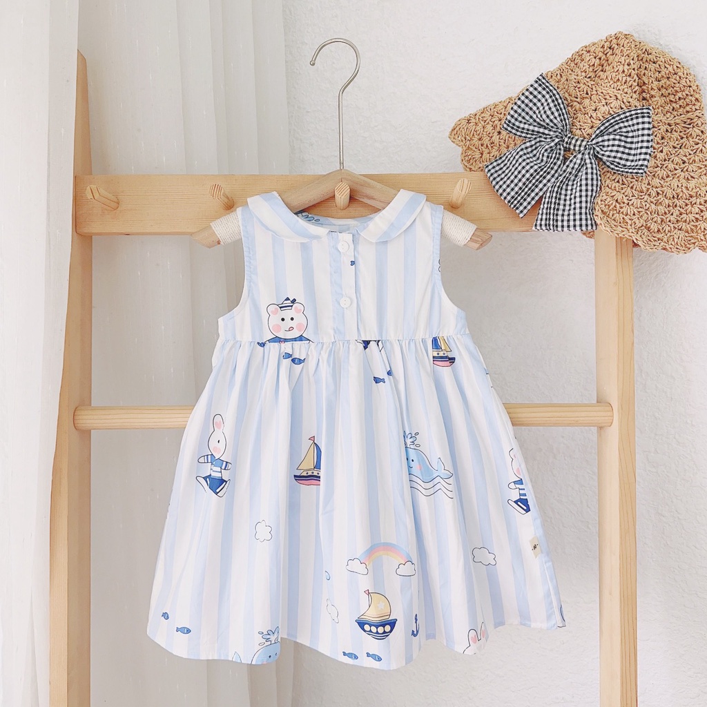 8-20kg Váy cổ sen sát nách cho bé gái họa tiết hoạt hình siêu xinh Mozikids mẫu mới 2023