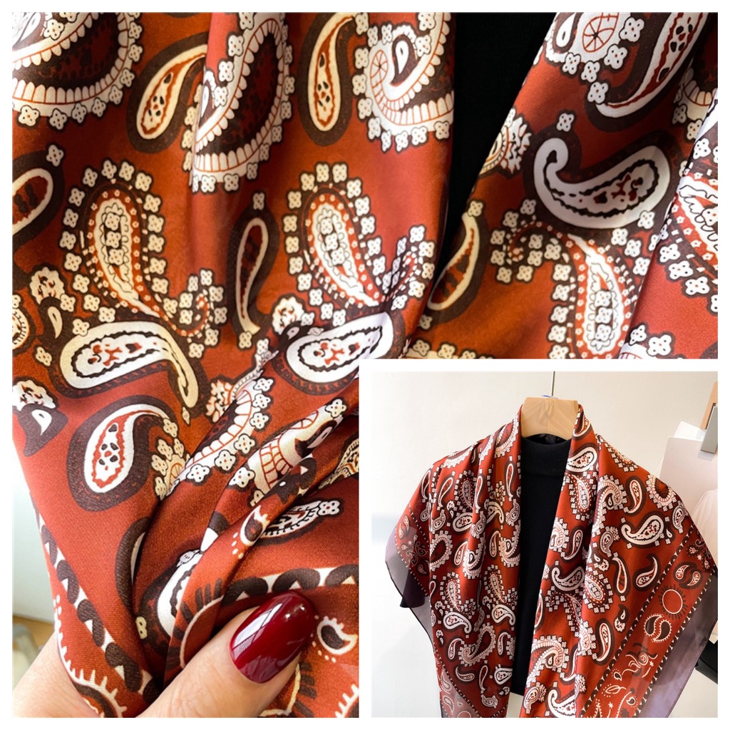 Khăn Choàng Cổ Hình Vuông 90 * 90CM Bằng Lụa In Họa Tiết Thời Trang Thu Đông Cho Nữ