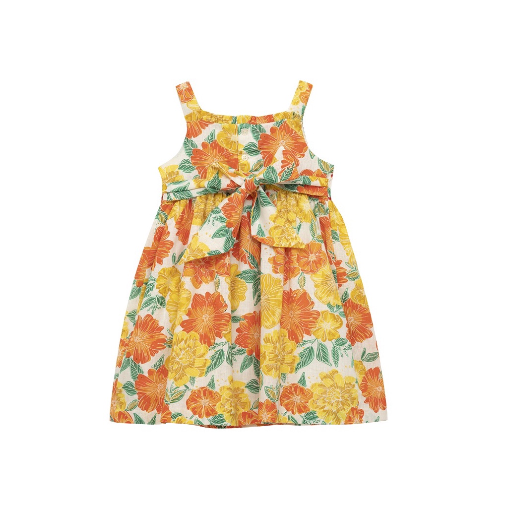 Váy đầm smock bé gái mùa hè linen cao cấp  thêu móc xích tiểu thư 2 dây