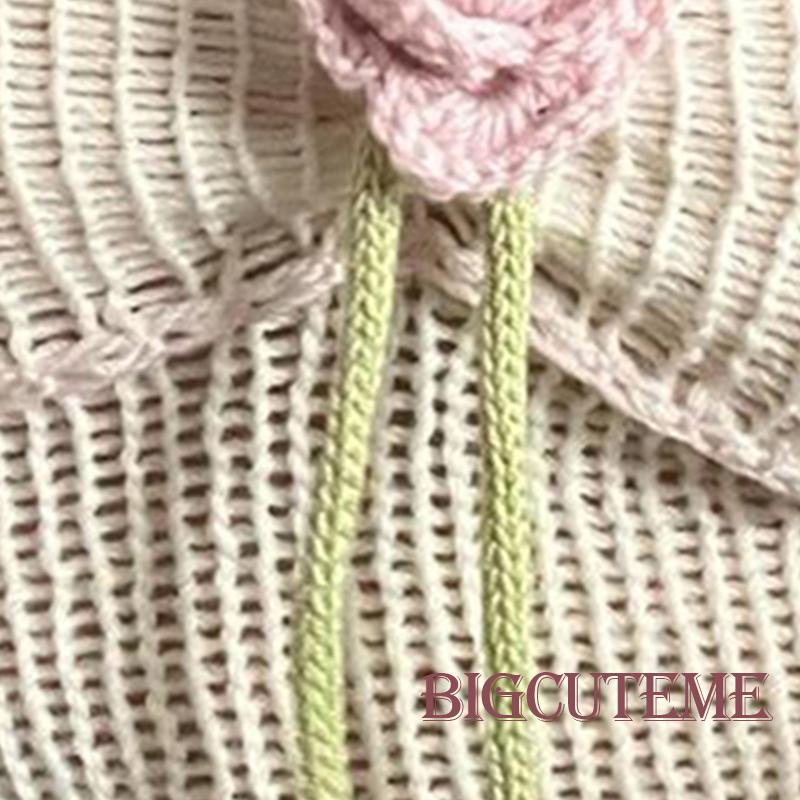 Áo Croptop Dệt Kim Không Tay Màu Be Trang Trí Hoa Hồng Thời Trang Mùa Hè Cho Nữ