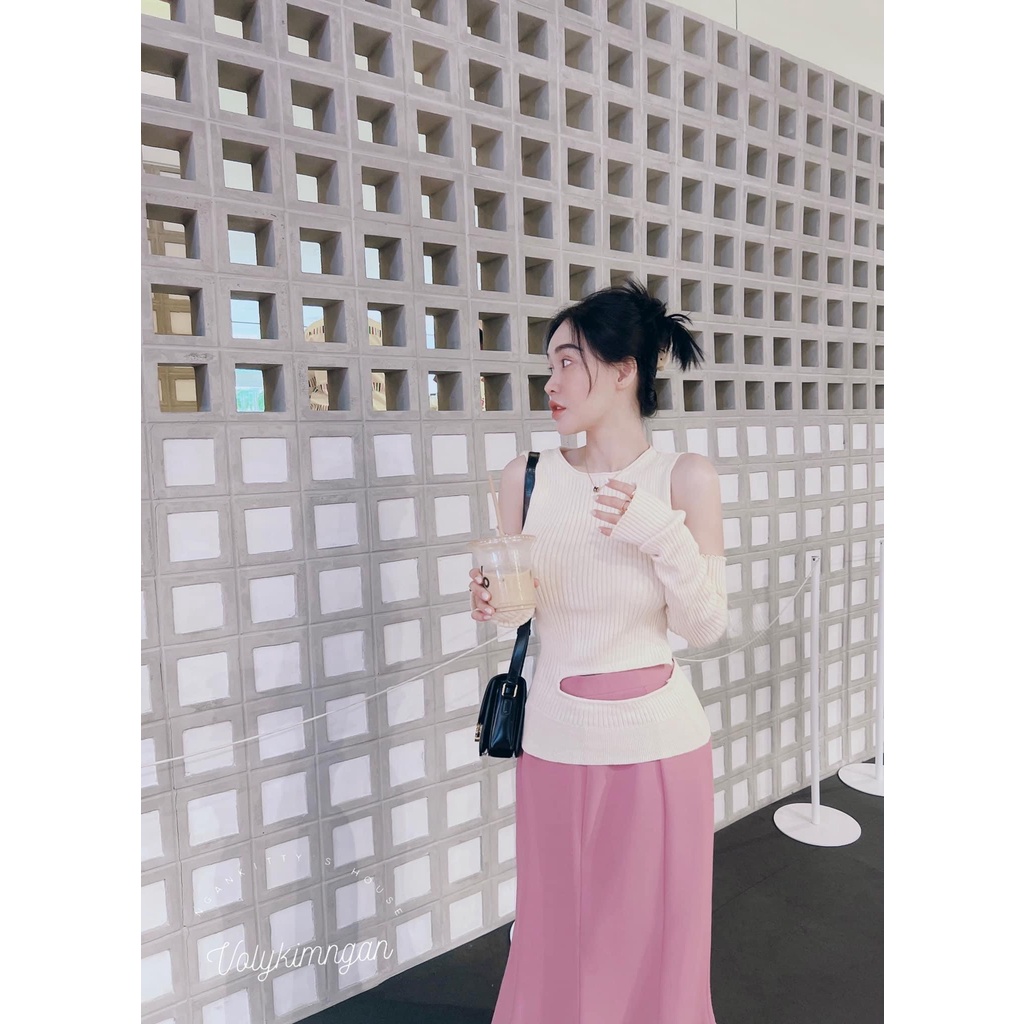 Áo tay dài khoét vai cut eo