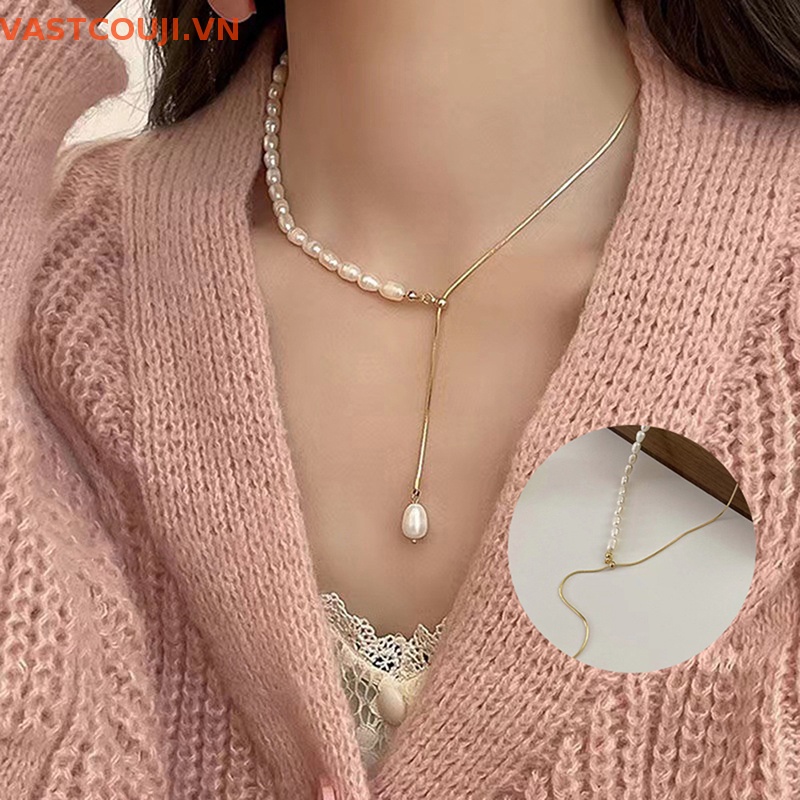 Vòng cổ Chữ Y Đính Ngọc Trai Phong Cách Cổ Điển Cho Nữ