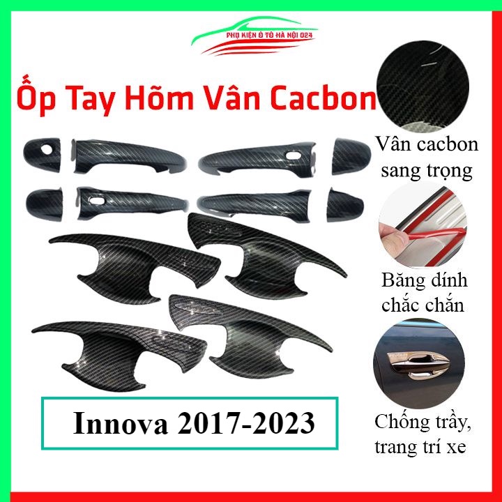 Ốp tay hõm Innova 2017-2023 vân Carbon chống trầy bảo vệ cửa xe ô tô
