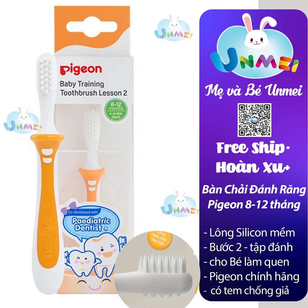 Bàn Chải Đánh Răng Cho Bé Pigeon Bước 2, dành cho bé từ 8-12 tháng tập làm quen với việc đánh răng