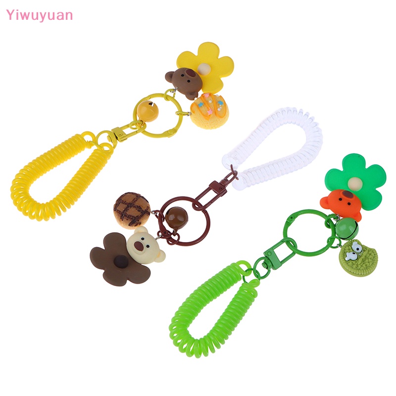 < Yiwuyuan > Móc Chìa Khóa Hình Gấu Bông Hoạt Hình Có Chuông Và Dây Lò Xo Chống Thất Lạc Phụ Kiện Túi Xách Mới
