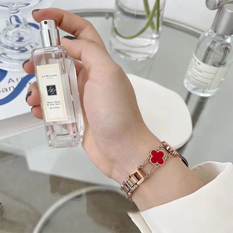 Dây Đeo Bằng Thép Không Gỉ Họa Tiết Cỏ Bốn Lá Cho Apple Watch 45mm 40mm 38mm 49mm i-Watch 7 2 3 4 5 6 SE 45mm